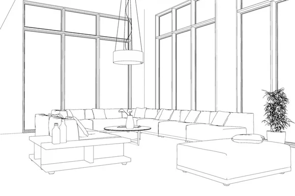 İç tasarım modern Loft özel çizim — Stok fotoğraf