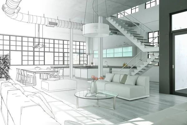 Interior Design Disegno moderno Loft Laurea in Fotografia — Foto Stock