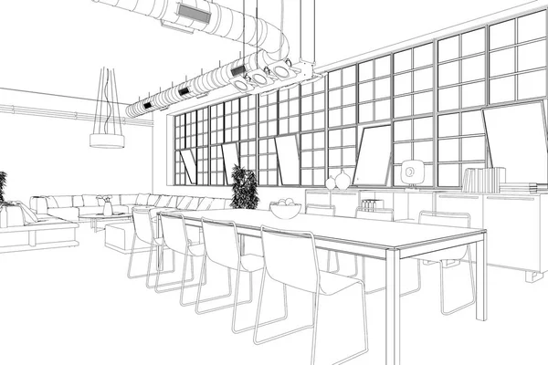 Design de interiores moderno Loft Sala de jantar personalizado Desenho — Fotografia de Stock