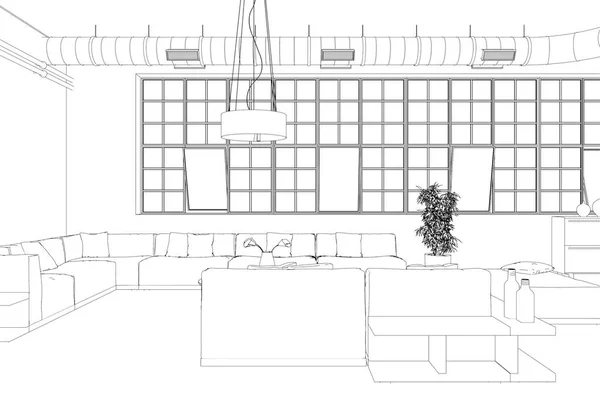 Projektowanie wnętrz nowoczesne Loft niestandardowe rysunku — Zdjęcie stockowe