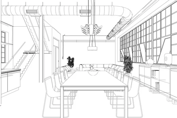 İç tasarım modern Loft özel çizim