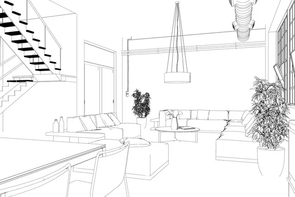 Interior Design moderno Loft disegno personalizzato — Foto Stock