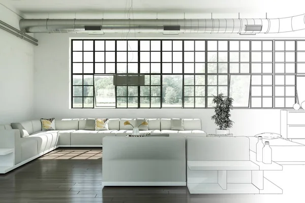 Design d'intérieur Moderne Loft Dessin Gradation en photographie — Photo