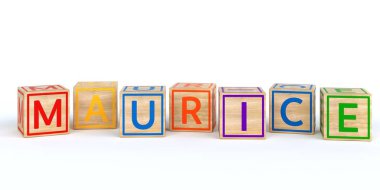 Adı maurice izole ahşap oyuncak küpleri ile yazılı