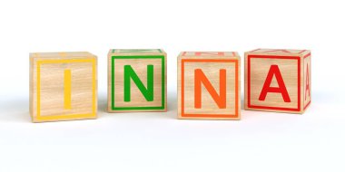 İzole ahşap oyuncak küpleri ile yazılmış adı Inna