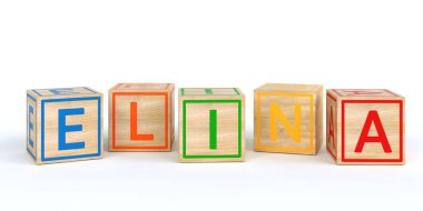 İzole ahşap oyuncak küpleri ile yazılmış adı elina