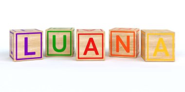 İzole ahşap oyuncak küpleri ile yazılmış adı luana