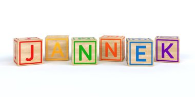 İzole ahşap oyuncak küpleri ile yazılmış adı jannek