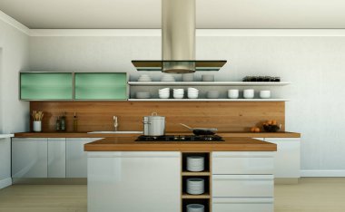 Güzel bir tasarım ile bir evde beyaz modern mutfak