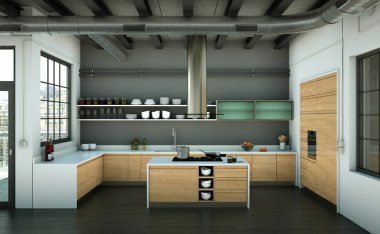 Güzel bir tasarım ile bir evde beyaz modern mutfak