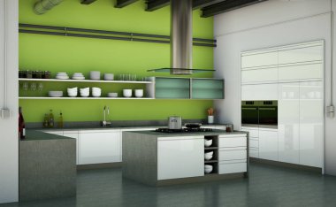 Güzel bir tasarım ile bir evde beyaz modern mutfak