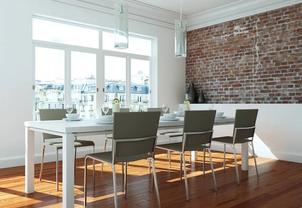 Taş duvar ile yemek odası iç tasarım