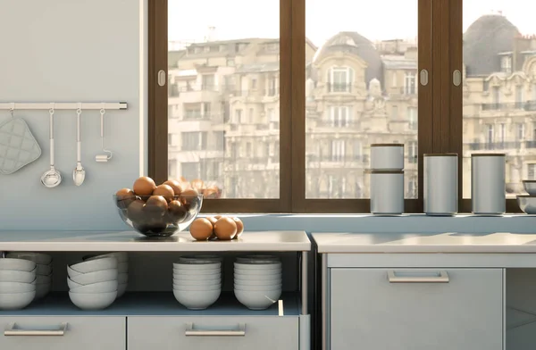 White modern kitchen in a house with a beautiful design — Stock Photo, Image