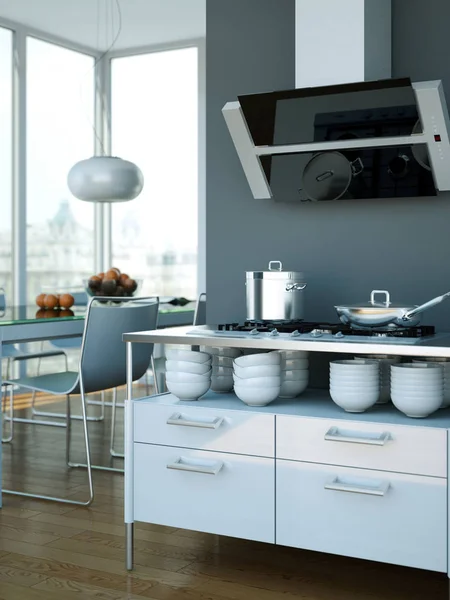 White kitchen in a house with a modern design — Stock Photo, Image