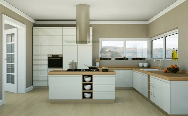 Witte moderne keuken in een huis met een prachtig design — Stockfoto