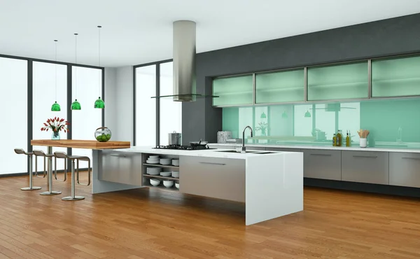 Dapur modern di loteng dengan dinding abu-abu — Stok Foto