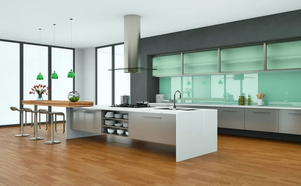 Cocina moderna en un loft con paredes grises — Foto de Stock