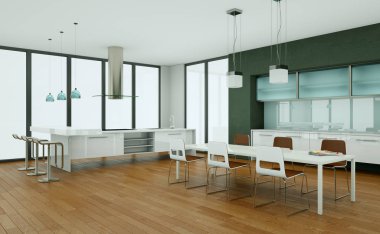 çatı katında Gri duvarlar ile modern mutfak