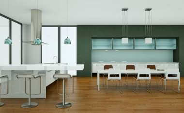 çatı katında Gri duvarlar ile modern mutfak