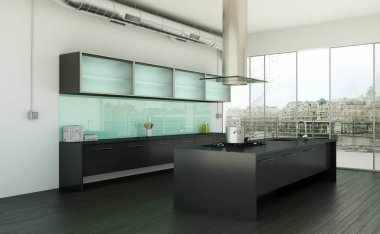 güzel bir tasarım ile bir evde siyah modern mutfak