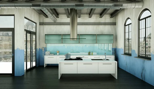 Bílá moderní kuchyň v domě s krásným designem — Stock fotografie