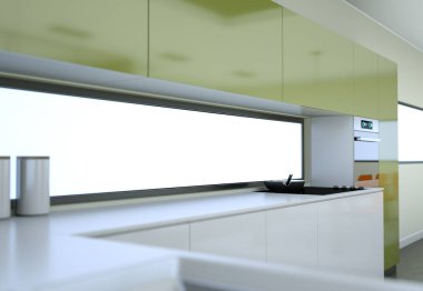 Çatı katında güzel bir tasarım ile yeşil modern mutfak