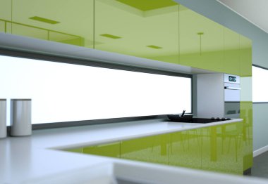 Çatı katında güzel bir tasarım ile yeşil modern mutfak