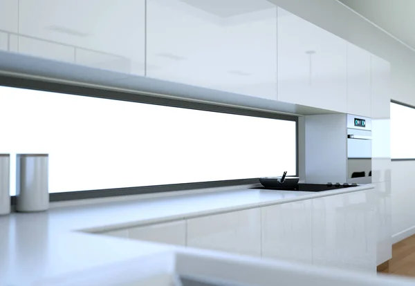 A padláson egy szép design-fehér modern konyha — Stock Fotó