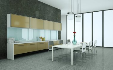 güzel bir tasarım ile bir evde kahverengi modern mutfak