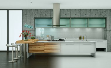 Güzel bir tasarım ile bir evde beyaz modern mutfak