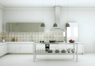 Güzel bir tasarım ile bir evde beyaz modern mutfak