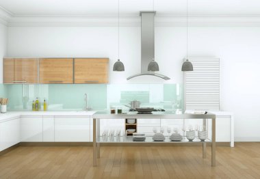 Güzel bir tasarım ile bir evde beyaz modern mutfak