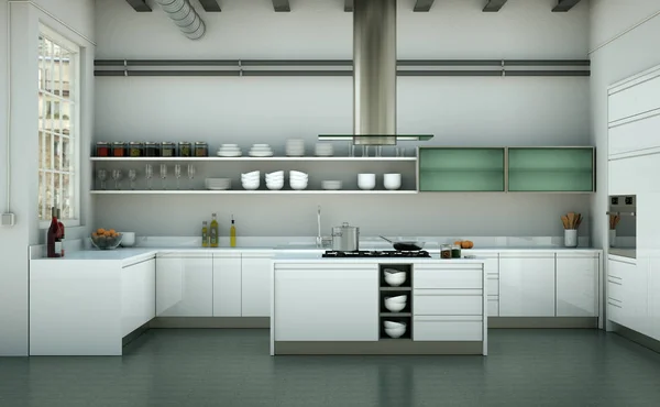 Witte moderne keuken in een huis met een prachtig design — Stockfoto