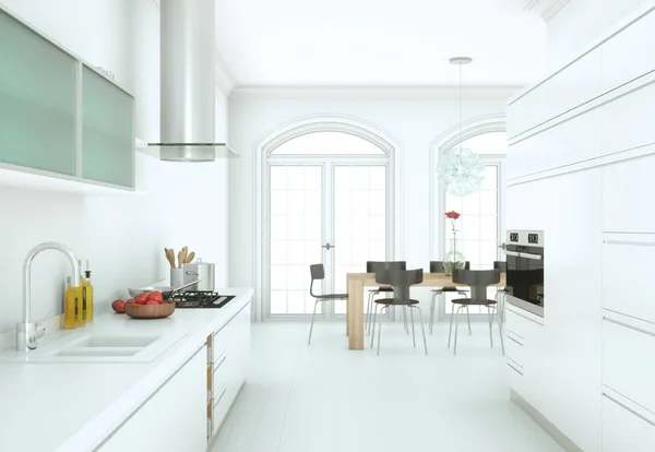 White modern kitchen in a house with a beautiful design — Stock Photo, Image