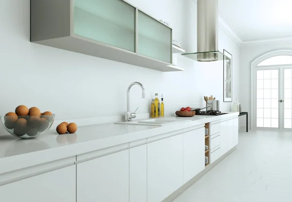 Ilustración Cocina Moderna Blanca Una Casa Con Hermoso Diseño — Foto de Stock