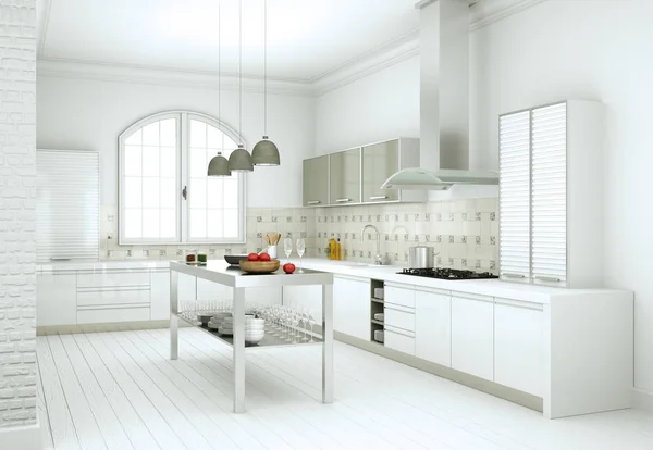 Witte moderne keuken in een huis met een prachtig design — Stockfoto