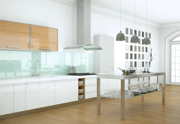 White modern dapur di sebuah rumah dengan desain yang indah — Stok Foto