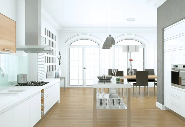 White modern dapur di sebuah rumah dengan desain yang indah — Stok Foto