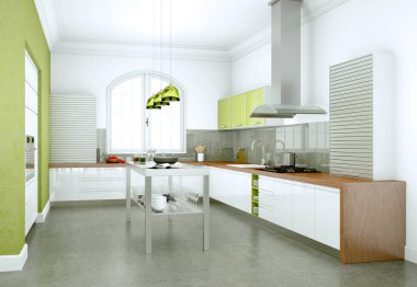 Güzel bir tasarım ile bir evde beyaz modern mutfak