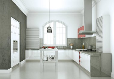 Güzel bir tasarım ile bir evde beyaz modern mutfak