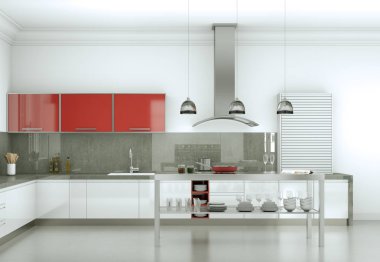 Güzel bir tasarım ile bir evde beyaz modern mutfak