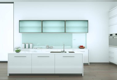 Güzel bir tasarım ile bir evde beyaz modern mutfak