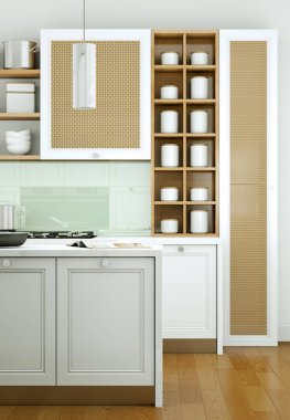 Güzel bir tasarım ile bir evde beyaz modern mutfak