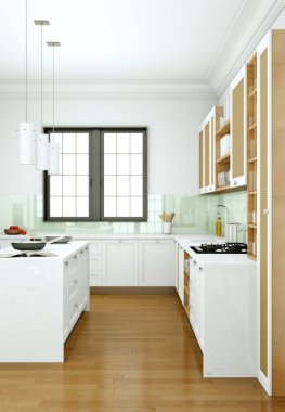 Güzel bir tasarım ile bir evde beyaz modern mutfak