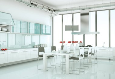 Güzel bir tasarım ile bir evde beyaz modern mutfak