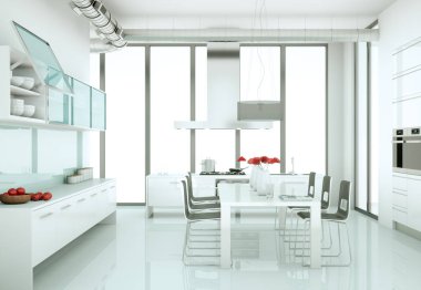 Güzel bir tasarım ile bir evde beyaz modern mutfak