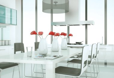 Güzel bir tasarım ile bir evde beyaz modern mutfak