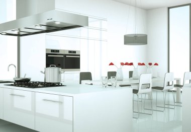 Güzel bir tasarım ile bir evde beyaz modern mutfak