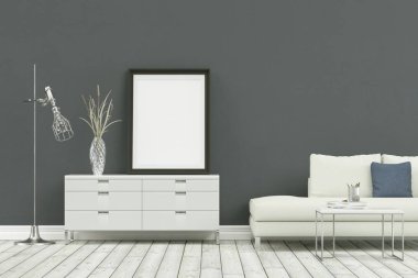 Gri Duvar ile modern İskandinav tasarım beyaz kanepe