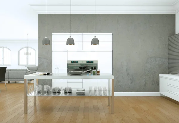 Белая современная кухня в доме с красивым дизайном — стоковое фото